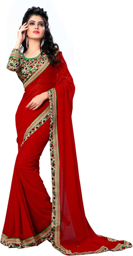 Buy Oomph! Solid Bollywood Chiffon Red ...